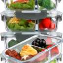 M MCIRCO [5-Pack,36 Oz] Glass Meal Prep Containers 2 Compartments Portion Control with Upgraded Snap Locking Lids Glass Food Storage Containers, Microwave, Oven, Freezer and Dishwasher (4.5 Cups)