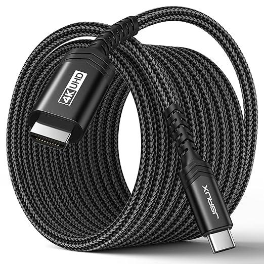 JSAUX USB C to HDMI Cable 6.6ft | 4K@60Hz USB 3.1 Type C to HDMI 2.0 Cord, Compatible with Thunderbolt 3/4, iPhone 16/16 Plus/16 Pro/16 Pro Max, MacBook Pro/Air, Galaxy S8 to S23, iPad Pro,iMac-Black