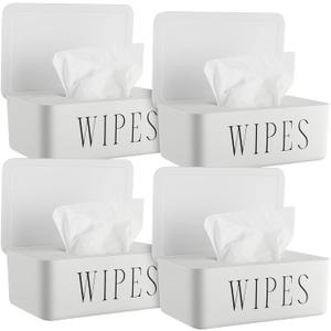 4 Pack Baby Wipes Dispenser Refillable Wipe Holder with Lid Toilet Wipes Container for Bathroom Tissue Paper Storage Box for Home Office (White)