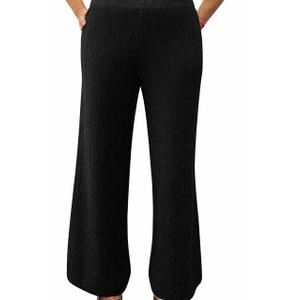 Women's Knit Wide Leg Pants, Cable Pattern, Elastic Waist, One Size, Black
