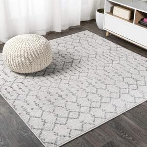 JONATHAN Y MOH101B-4SQ Moroccan Hype Boho Vintage Diamond 4' Square Area Rug, Bohemian, Southwestern, Casual, Transitional, Pet Friendly, Non Shedding, Stain Resistant, Easy-Cleaning, Cream/Gray