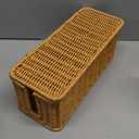 Delamu Handmade Rattan Small Cable Management Box, Cord Organizer with 2 Open Slots, Desk Cord Box Hider for Computer Router USB Hub Power Strip, 12.5" Lx 5.1" Wx 5.1" H, Natural