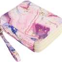 Portable Colored 72 Slots Pencil case Organizer with Printing Pattern for Watercolor Pens or Markers, Pencil Case Organizer for Artist (Pink Marble Purple)