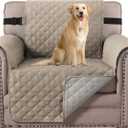 H.VERSAILTEX Reversible Quilted Chair Cover Washable Couch Covers for Dogs Water Resistant Furniture Covers with Elastic Strap Pet Chair Cover for Furniture(Armchair, Khaki/Beige)