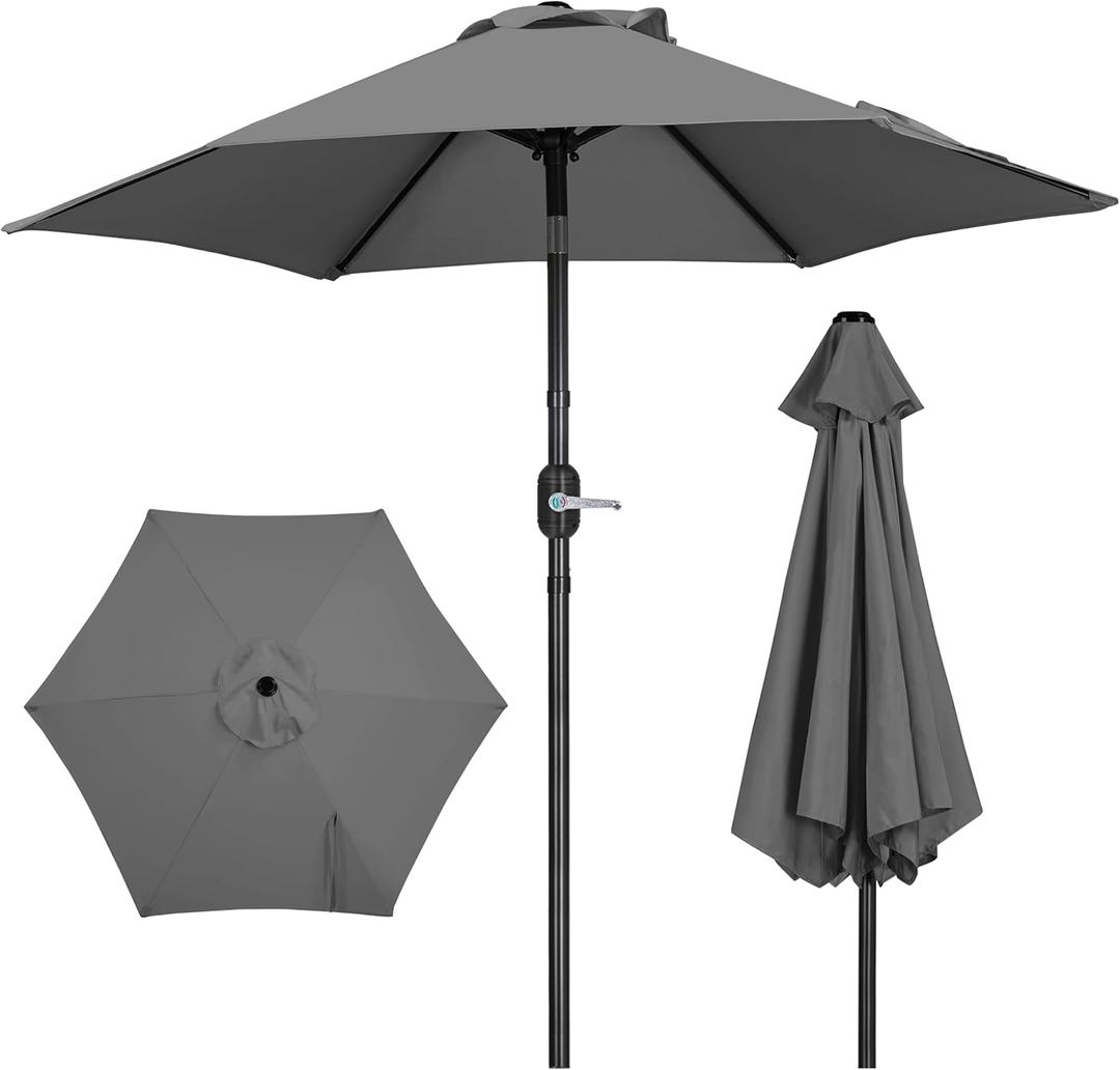 Yaheetech Patio Umbrella, 7.5FT Outdoor Table Market Umbrella with Push Button Tilt and Crank & Sturdy Ribs UV Protection for Garden, Deck, Backyard, Pool, Gray