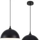 Black Pendant Lights Kitchen Island 2 Pack, 11.8" Farmhouse Dome Pendant Light, Adjustable Height Island Pendant Lights for Dining Room Bedroom