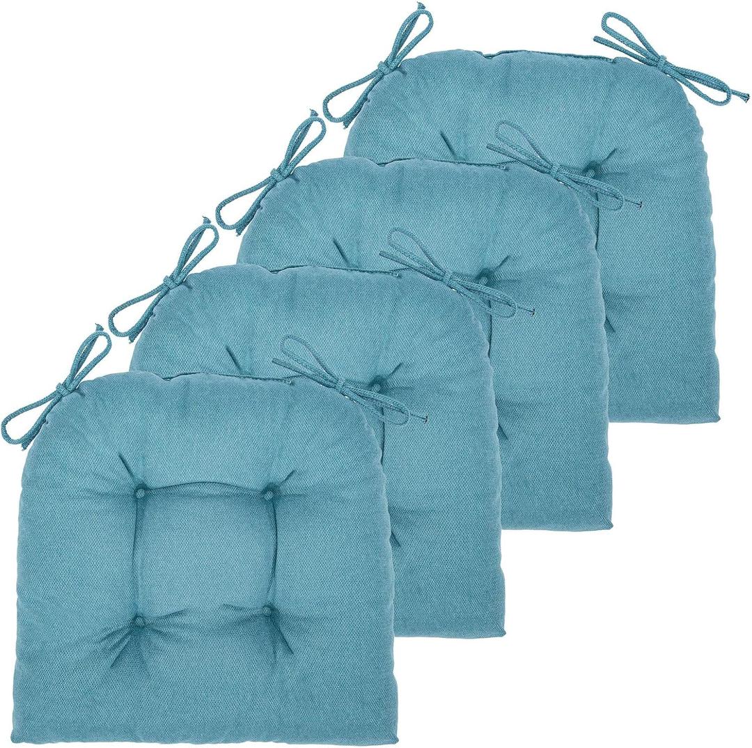 Chair Cushion, Chair Cushions for Dining Chairs, Chair Pads and Mat with Ties for Indoor Kitchen Seat and Desk (Teal, 4 Count - 17 x 16 in)