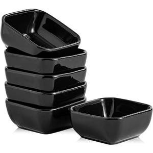 Ceramic Dipping Bowls Set of 6,3 Ounce Porcelain Small Mini Dip Bowl Square Soy Sauce Dish - Good for Tomato Sauce, Sushi Soy, BBQ,Charcuterie Board(Black)