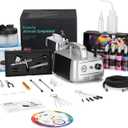 CrestWave Airbrush Kit with Air Compressor with 12 Paints & Cleaning Pot | 1/6 HP Quiet Air Compressor, Dual-Action Airbrush 0.3/0.4/0.5mm Tips, Full Guide, All-in-One Package for Model Painting & DIY