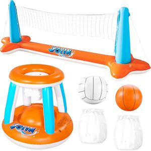 Pool Toys Games Set-Inflatable Pool Basketball Hoops, Floating Swimming Game Toy, Swimming Pool Game for Kids and Adults, Backyard Beach Summer Toys