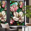 Window UV Protection Privacy Film:Non-Adhesive Static Cling Decorative Window Film with Installation Tools,Stained Glass Window Film for Kitchen,Study,Bathroom,and Shower Doors,17.7 x 39.4 inches. (Bl112)