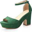 CAMSSOO Platform Heels for Women Chunky Heel Open Toe Ankle Strap Suede Wedges Sandals Wedding Office Dress Shoes (Green)