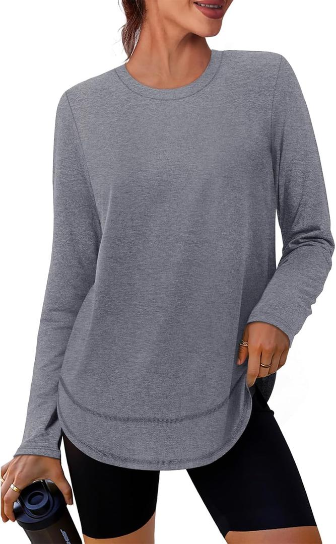 XIEERDUO Women's Workout Tops Long Sleeve Shirts Sun Protection UPF 50+ Quick Dry Shirts for Hiking Running  (Gray, L)