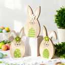 Easter Bunny Decorations 3 Pcs Wooden Rabbits Spring Decorations for Home, Easter Decor Topiary Bunny Ornament Tiered Tray Wood Bunnies Table Decor for Farmhouse Party Office Mantle Centerpieces