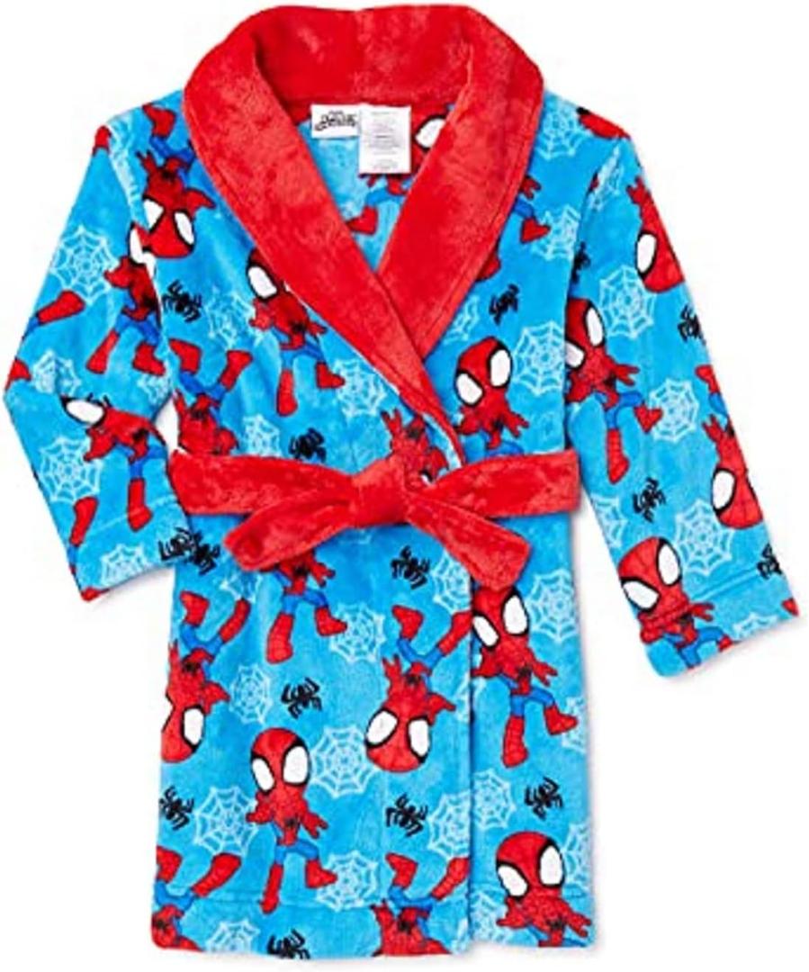Spider-Man Super Hero Blue Print Boy's Fleece Bath Robe Bathrobe, Size 2T
