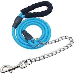 BTINESFUL 6FT Chewproof Dog Leash, Strong Nylon Rope with Anti-Chewing Chain and Padded Handle for Medium Large Dogs Outdoor Training Walking Hiking (Blue)