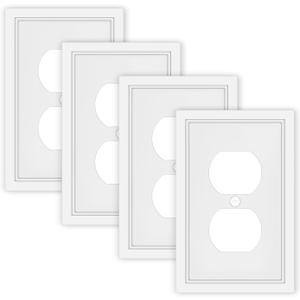 White Decorative Outlet Cover Wall Plates, Classic Switch Plates and Outlet Covers, Natural Bamboo Fiber Wall Plates for Electrical Outlets, Duplex Receptacle Cover - 2 Pack