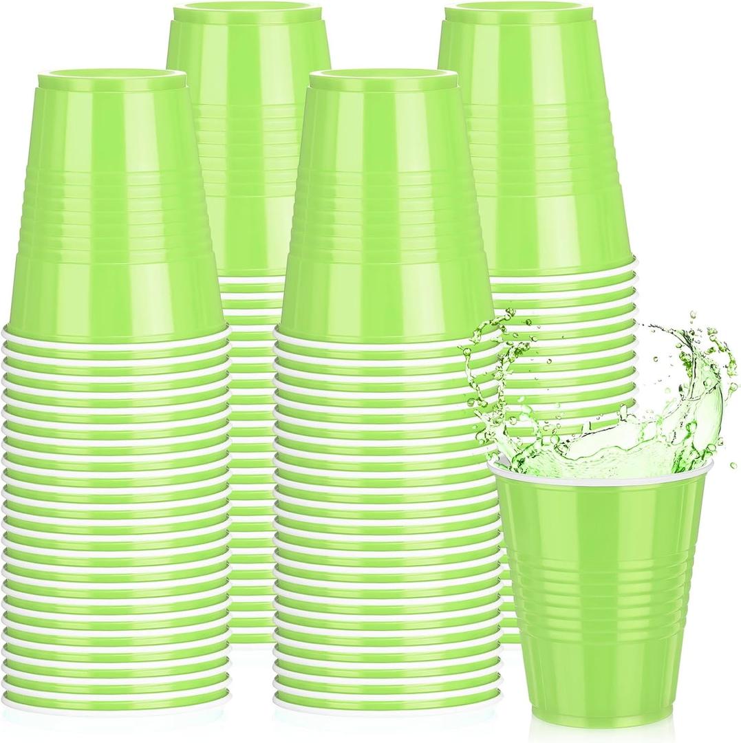 Pickmesh 50 Pack 12 oz Plastic Cups Christmas Disposable Cup Bulk for New Year's Day Wedding Birthday Baby Shower Halloween Family Gathering and Festive Celebration Party Supplies(Lime Green)