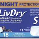 LivDry Adult S Incontinence Underwear, Overnight Comfort Absorbency, Leak Protection, Small, 18-Pack