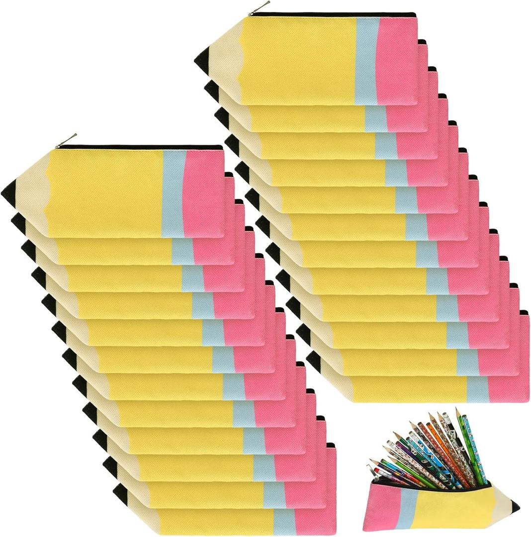 Harloon 24 Pcs Teacher Appreciation Gifts Pencil Shaped Case Bulk Cute Pencil Pouch Teacher Preshool Kindergarten Graduation Gift Kawaii Portable Bag with Zipper for Stationery Organizer DIY Crafts