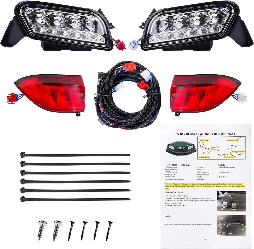 DRIVE UP Golf Cart Tempo LED Light Kit for Club Car Tempo, Club Car LED Headlight and Tail Light with Harness Kit for Tempo Gas and Electric Models