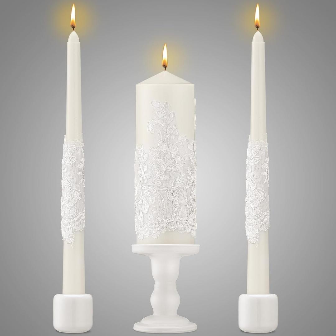 Irenare Unity Candles with Holder for Wedding Ceremony Wedding Decortions Accessories Glass Candle Holder Pillar Candle for Formal Events Church (Ceramics)
