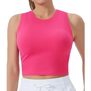 THE GYM PEOPLE Women's Workout Crop Tops Sleeveless Yoga Running Shirts Athletic Tank Top No Padding, Size L