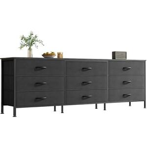 Huuger 63 Inch Dresser for Bedroom, Dresser for Closet with 9 Fabric Drawers, Large TV Stand for 55, 65, 70 Inch TV, Entertainment Center with Storage, Wide Long Chest of Drawers, Black