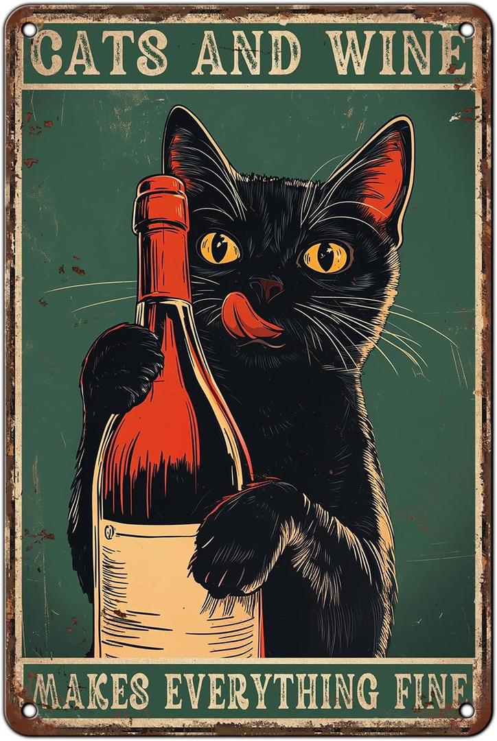 Vintage Cat Tin Sign Retro Cats Metal Sign Wall Decor for Living Room Kitchen Cafes Store Office Pubs Club Funny Man cave 12 * 8in