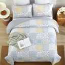 Dobuyly Queen Quilt Set 3 Pieces, Blue/Yellow/Grey Patchwork Bedspreads, Boho Summer Coverlet Set, Soft Lightweight Microfiber Bedding Set for All Seasons 96"x90"