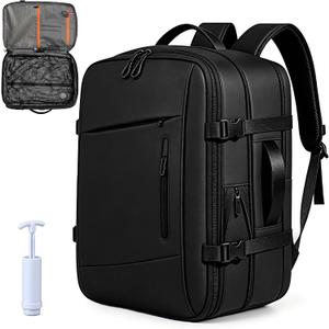 Vacuum Backpack Travel with Pump 60L Expandable Travel Backpack with Seal Compression System Women Men Carry On luggage Backpack Waterproof for Business Trips Weekend Getaways Travel Black
