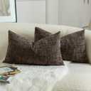 MANDIOO Pack of 2 Soft Chenille Textured Throw Pillow Covers Lumbar Accent Solid Decorative Cushion Cover Cozy Farmhouse Pillow Case for Couch Sofa Bed Living Room 16x24 Inch Coffee