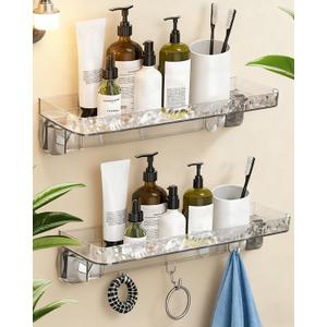 Shower Caddy Suction Cup 2-Pack, Shower Organizer with NO Drill Removable Design Powerful Suction, Holds 22lbs, 8 Hooks for Bathroom Storage, Shower Shelves Kitchen