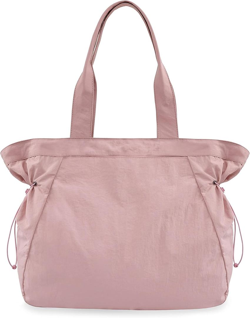 ODODOS 18L Side-Cinch Shopper Bags Lightweight Shoulder Bag Tote Handbag for Shopping Workout Beach Travel, Blush Pink