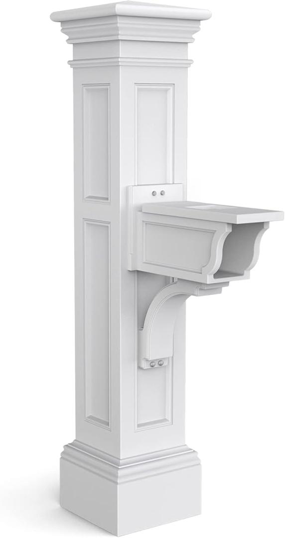 Mayne Inc. Liberty Single Arm Mail Post - White - 31in L x 14in W x 64in H - Liberty Post & Arm, Hardware Kit (5805-W)