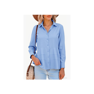 Cicy Bell Women's Button Down Shirts Collared V Neck Long Sleeve Peplum Tiered Blouse Tops XXL