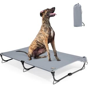 Daisy Cot, XL Foldable Elevated Dog Bed, Portable Raised Outdoor Folding Dog Cots, Cooling, Chew Proof, Waterproof, Heavy Duty Up to 160 lbs for Camping/Home, Grey, 49"x 33"x7"  