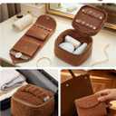 Travel Jewelry Case, 2-In-1 Small Jewelry Organizer Travel Jewelry Storage with Foldable Jewelry Roll for Earrings Rings Makeup, Travel Essentials Gifts for Women Girl, Toffee