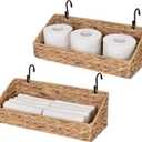 StorageWorks Woven Wall Baskets for Storage, Water Hyacinth Baskets for Shelf, Wall Storage for Kitchen and Bathroom, Hanging Baskets for Organizing, 2 Pack