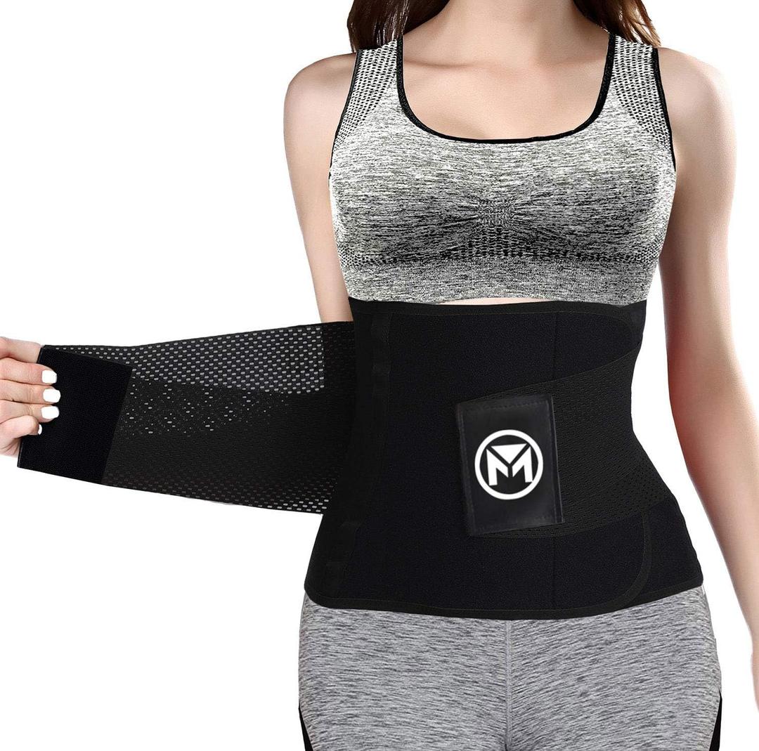 Moolida Waist Trainer Belt for Women or Men Waist Trimmer Workout Fitness Back Support Belts (X-Large, Black)