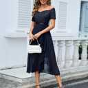 BeryLove Sequin Formal Wedding Guest Prom Party Dress Off Shoulder Cocktail Sparkly Midi Evening Dress (Black, S)