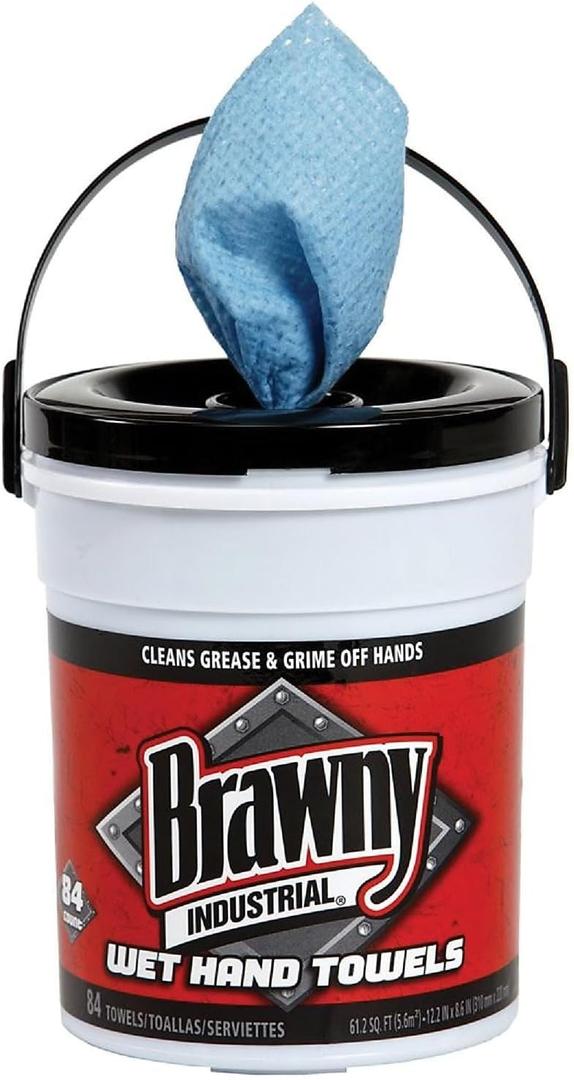 Georgia-Pacific Brawny Professional Disposable Wet Hand Cleaning Towel by GP PRO (Georgia-Pacific), 21501, Blue, 84 Towels Per Bucket, 6 Buckets Per Case, Towel (WxL) 8.6" x 12.2"