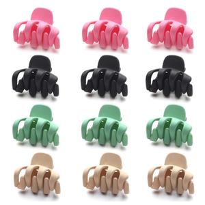 Cobahom 12 Pack Small Hair Claw Clips 1.2 Inch Matte Hair Clips for Thin Hair No-Slip Mini Hair Clips Hair Styling Accessories for Women and Girls, Pink, Black, Green, Apricot