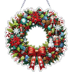 VODAPYC Christmas Wreath Diamond Art Hanging Kits for Adults | Xmas Acrylic DIY Special Shaped Diamonds Art Windows Pendant Ornament