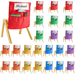 VEVOR Chair Pockets for Classroom, 24 Pack, 14 x 15 Inches Chairback Buddy Pocket with Name Tag, 6 Bright Colors, Back of Chair Organizer for Kids in Classroom, Kindergarten, School, and Home