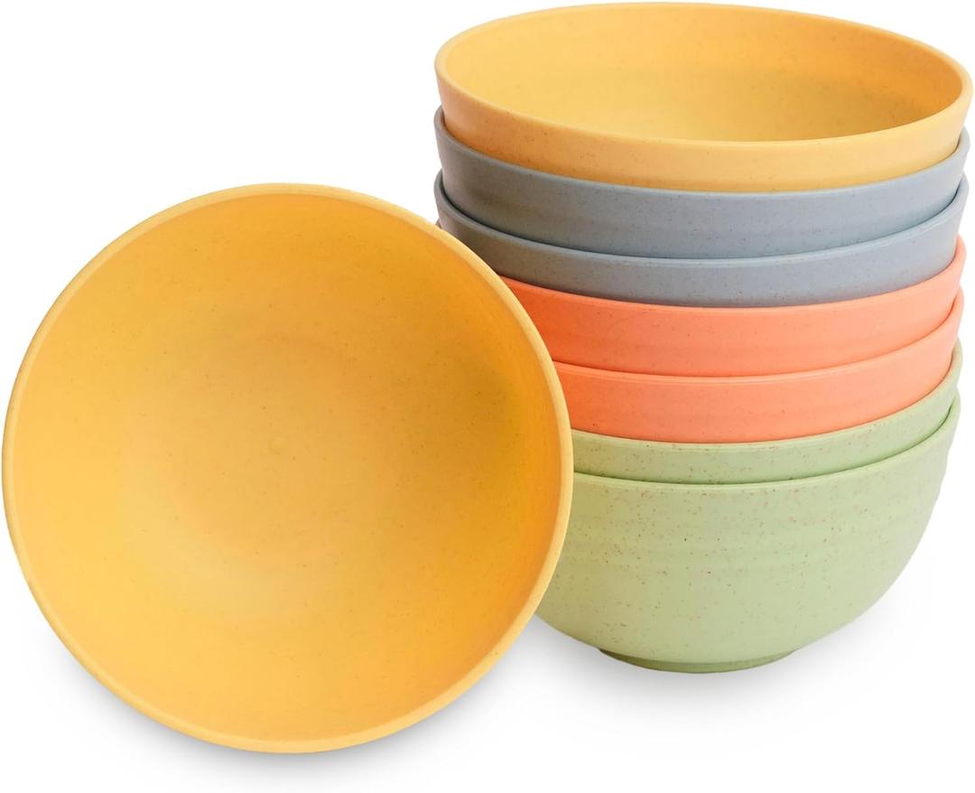 Nook Theory 8-Pack Reusable Wheat Straw Bowls - 26 oz Non Toxic Kids Bowls, Microwave Safe & Dishwasher Safe Cereal and Snack, Unbreakable Dinnerware (Meadow)