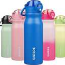 BJPKPK 25oz Insulated Water Bottle with Straw Stainless Steel Double Wall Water Bottles BPA Free Leak Proof Thermal Flask with Lockable Flip Lid and Soft Silicone Spout, Blue