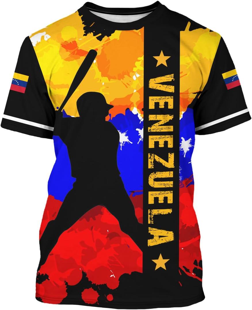 BJU Venezuela Flag T-Shirt Badge Novelty Printed Tee Crewneck Short Sleeve Casual Top Unisex (XL)