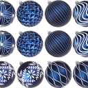 Lanpn 12 Pcs 4" Large Christmas Balls Ornaments, Outdoor Xmas Tree Hanging Decorations, Shatterproof Christmas Ball Ornament Set for Home Winter Holiday, Assorted Relief Pattern, Blue & White