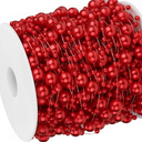 99feet Artificial Pearl Beads Garland for Christmas Tree Plastic Beaded String Strands Chain Ornament for Wedding Halloween Party Decoration Bridal Bouquet Craft Flower DIY Supplies (Red)